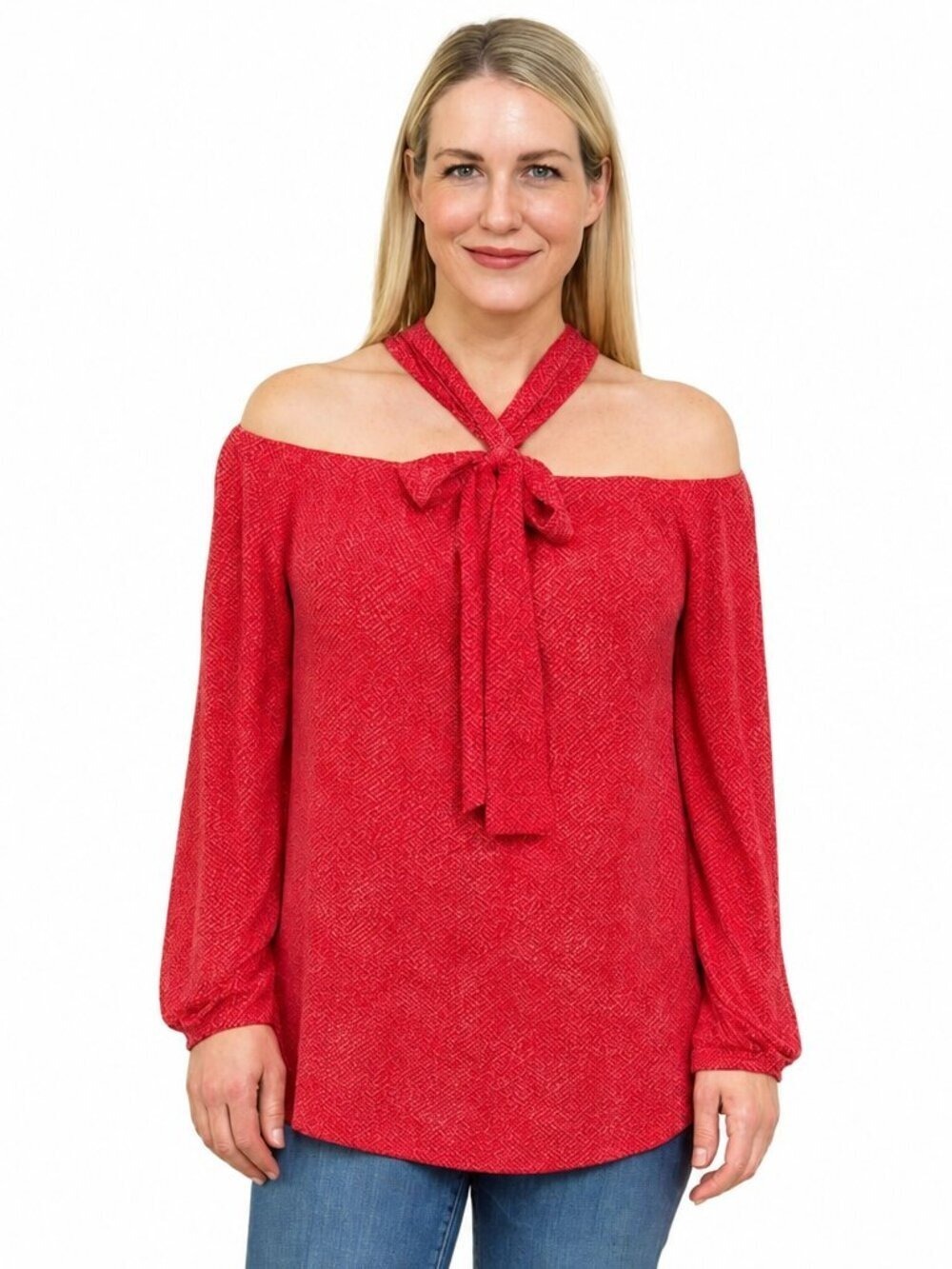 Michael Kors Off-Shoulder Blouse L | Red & White | Bow Front | EUC